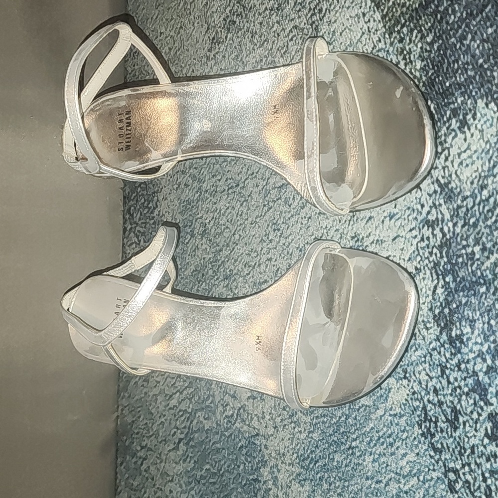 Stuart Weitzman Strappy Silver Leather Heels - 9.5 / 9.5M
